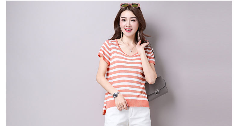 雪夕2016夏装新款韩版条纹显瘦短袖t恤 短款女装套头针织衫 79 黑色 m