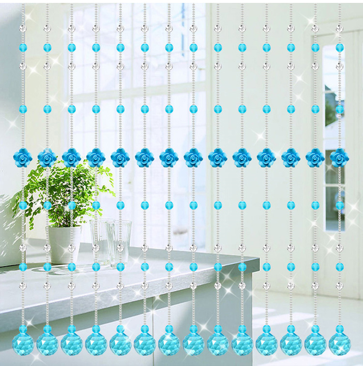 小雏菊(XCJ)美洛辰玫瑰花  珠帘水晶隔断帘成品玄关装饰半帘新款卧室门帘客厅挂帘  套 红色 30条最短1.71m最长1.76