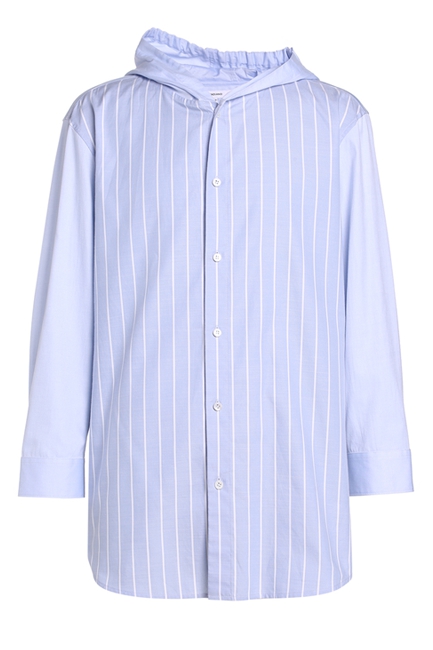 trendiano新2016男装夏装潮宽松连帽条纹纯棉衬衫衬衣3hc2011580 深蓝