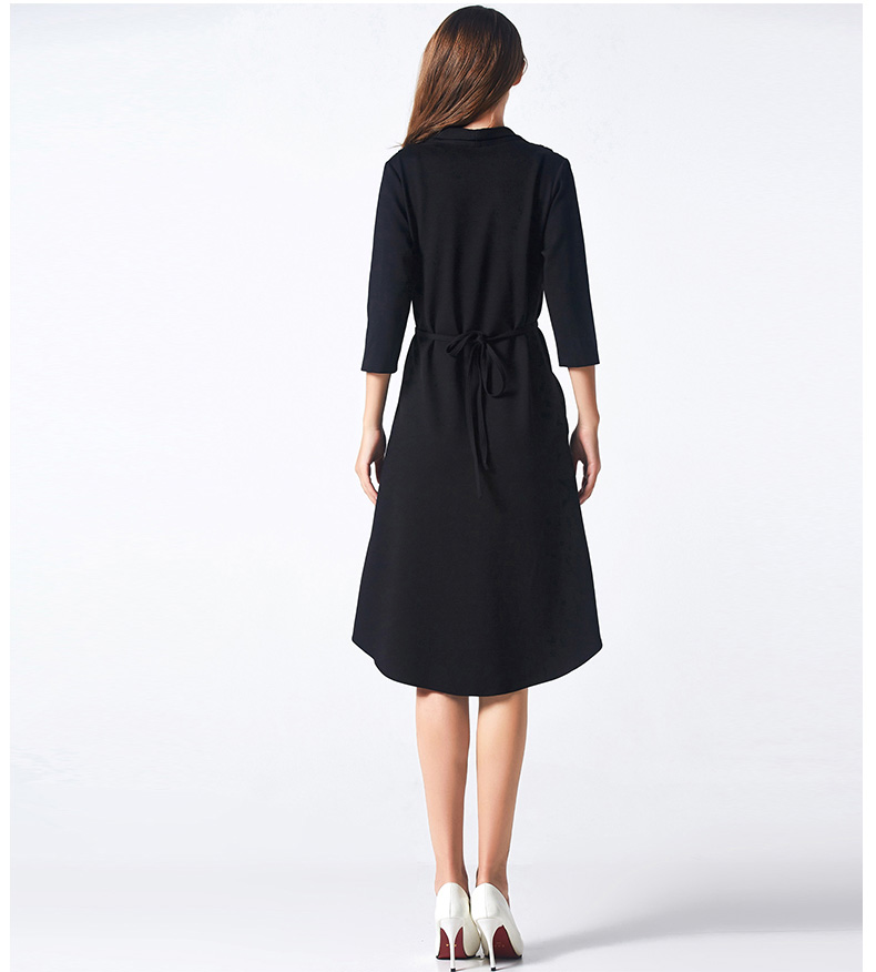 tinee庭内 2016春装欧美风时尚潮款不规则燕尾裙前短后长连衣裙女 v领