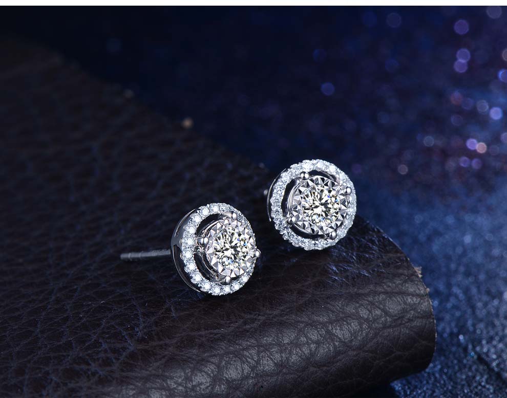 恒久之星珠宝18k金群镶钻石耳钉女式钻石耳钉女款耳钉定制铂金耳钉女