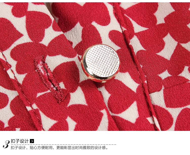 Monie 2015新款大码衬衫显瘦女士立领衬衣雪纺碎花打底长袖衬衫女 M5745 印花红 M