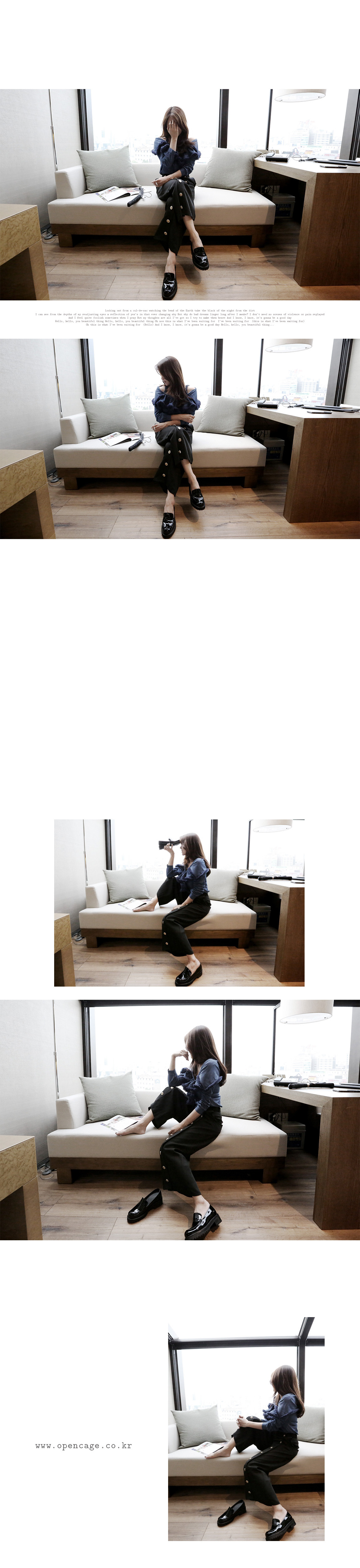 范力思2015 新款时尚排排纽扣休闲百搭阔腿裤夏季女装 黑色 S