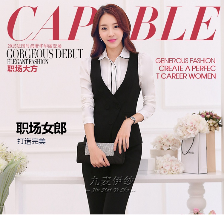
                                        女士职业装马甲背心新款工装马夹韩版时尚小背心影楼制服美容师工作服酒店正装工衣不对称马甲女 单件蓝色马甲 XXXL                