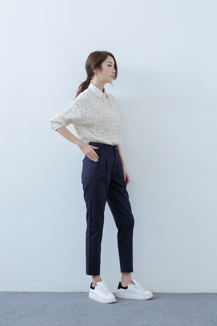 卜华女裤秋冬新款大码九分休闲裤哈伦裤长裤小脚毛呢西装裤女ba1018bd