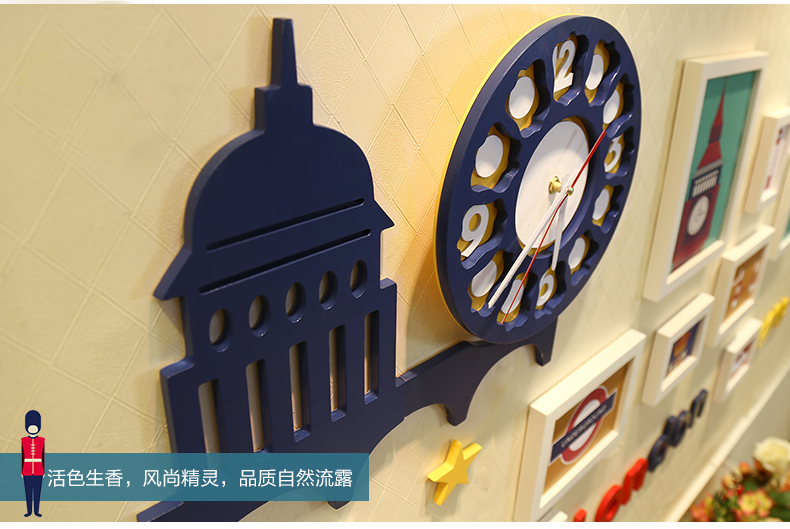 
                                        庭乐  英伦风格实木照片墙 相框墙创意组合相片墙欧式客厅相框挂墙 白蓝A款组合+送英伦画心                