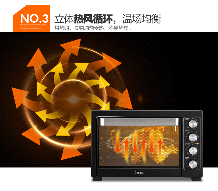
                                        美的（Midea）电烤箱家用多功能 搪瓷内胆烤箱T3-L385B 38L                