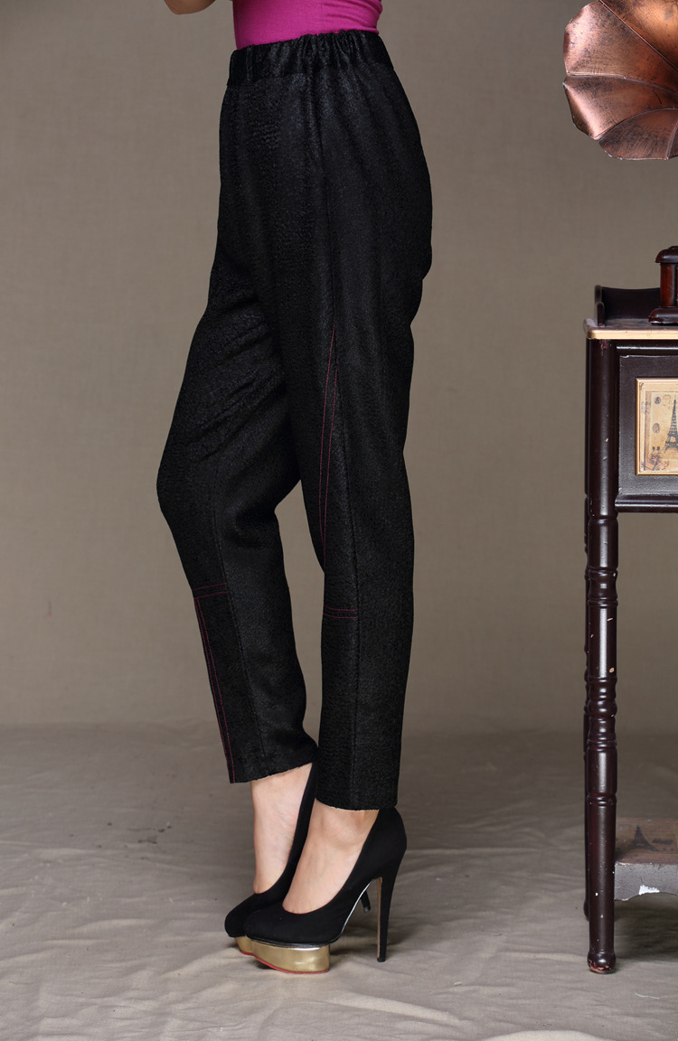 新款婚庆喜事中老年镶红线褶皱裤子中国红 打底裤大码长裤妈妈装时尚