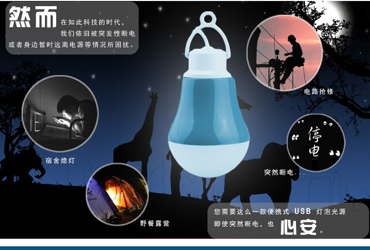 比月 led灯泡E27螺口4W暖光超亮球泡灯USB照明户外野营光源带线插头声控小夜灯 珍珠紫