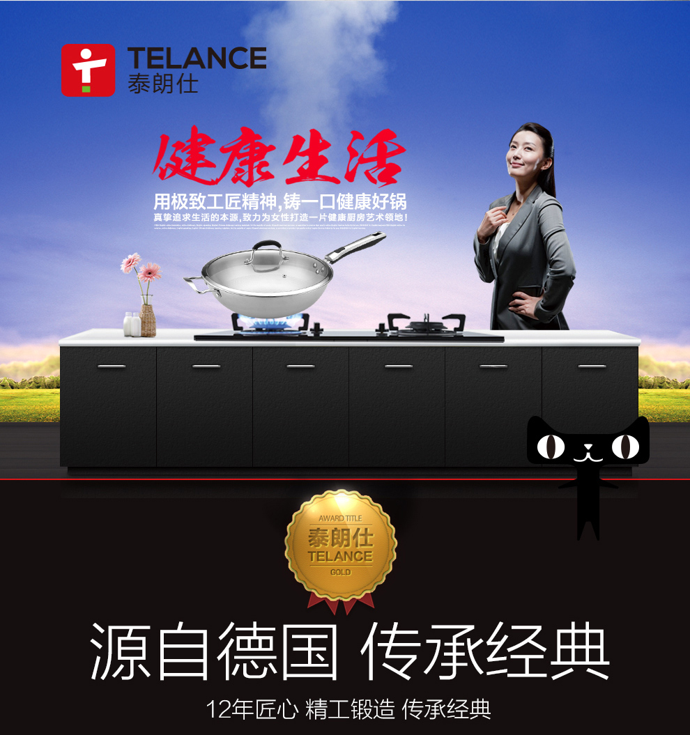 泰朗仕德国五层不锈钢炒锅平底不粘锅无涂层无油烟电磁炉通用锅具 套锅带盖  德国FS鱼鳞仿生工艺