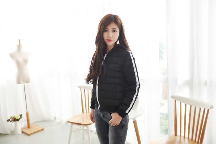 卓姿琪(zhuoziqi)秋冬学生棒球服轻薄短款羽绒棉服外套女 蓝色  XL