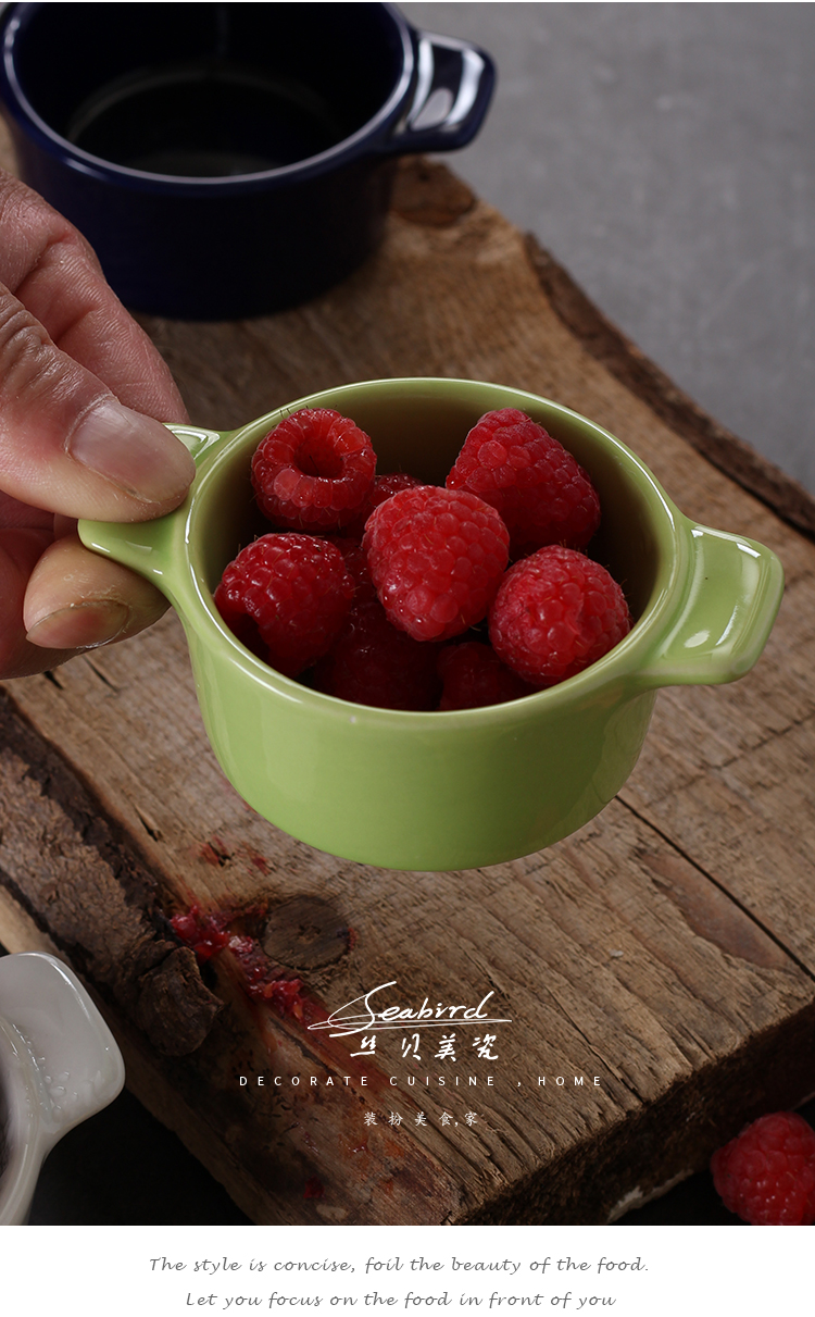 创意双耳陶瓷调味碟调料碟酱油碟醋碟蘸料碟小碟子迷你味碟家用宝石蓝