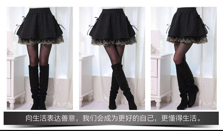 逸方伊阁 2016春装新款韩版蕾丝毛呢双层大摆百褶半身裙A字裙061115 M
