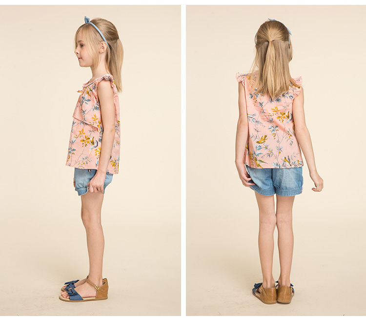 hushpuppies暇步士童装女童上衣夏装新款t恤衫修身海滩无袖印花衫hfx