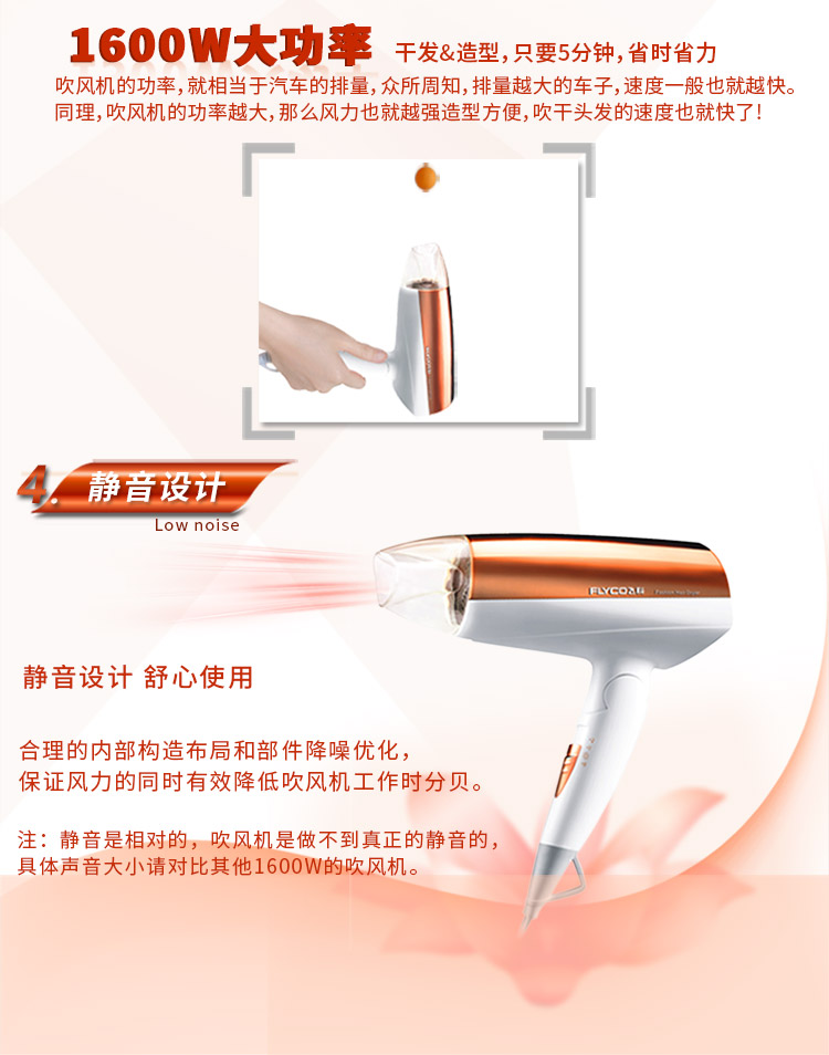 飞科(FLYCO)FH6660可折叠电吹风机 1600W负离子