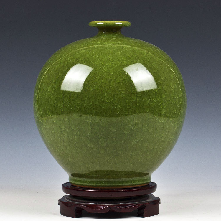 景德镇陶瓷花瓶窑变冰裂釉开片钧瓷陶瓷摆件摆翠绿赏瓶