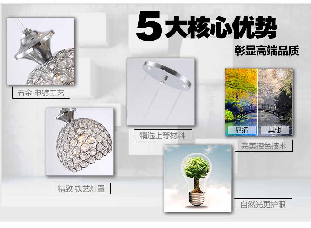 品拓 创意艺术现代简约美式乡村单头吊灯卧室餐厅吊顶灯聚吧台灯 单头白光