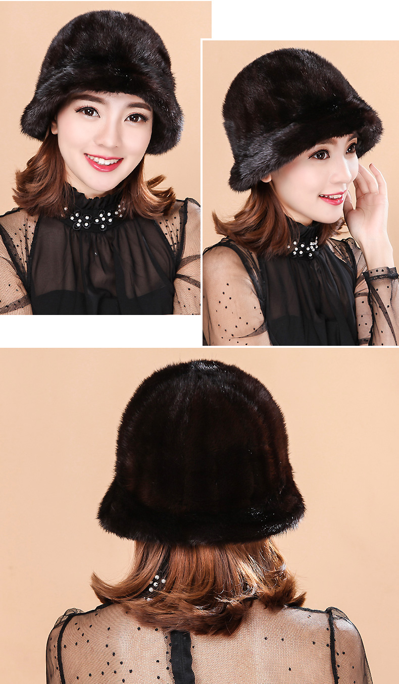 百魅貂冬季貂帽女水貂女帽新款中老年帽子貂皮裘皮帽子皮草妈妈盆帽