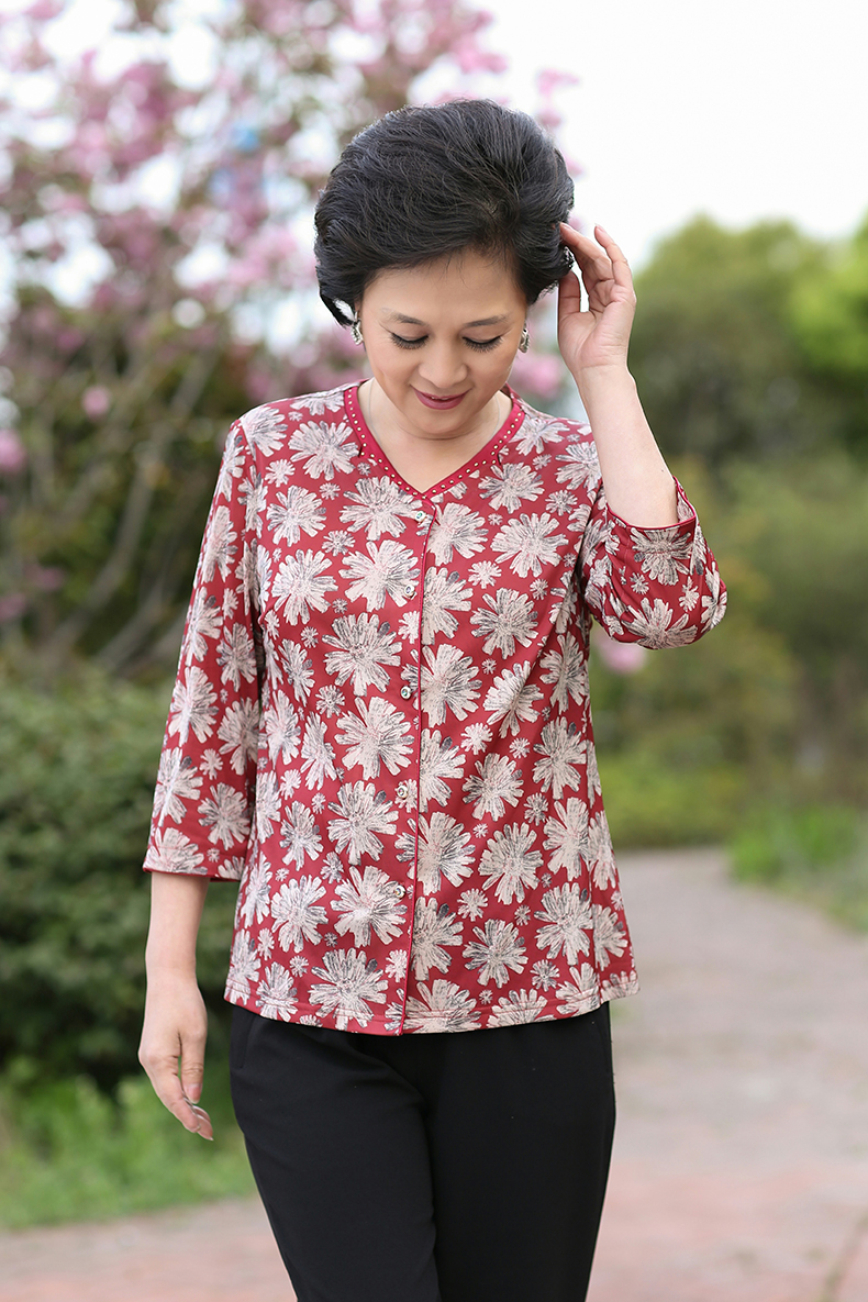 若男佳人中老年女装老年人女装夏装奶奶装衬衫七分袖老太太夏款衬衣