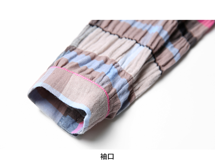 COCOBELLA 2016秋装新品潮流格子百搭长袖衬衣女士打底衬衫HT122 粉灰格 M