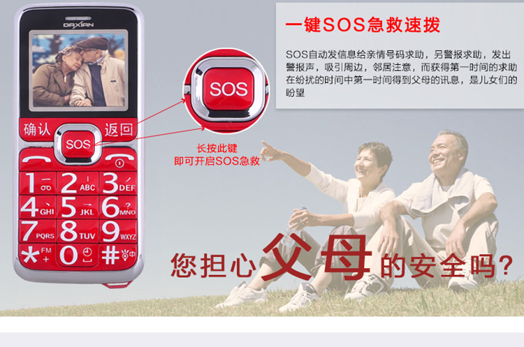 大显（DaXian） DX800 移动/联通2G直板老人手机 红色
