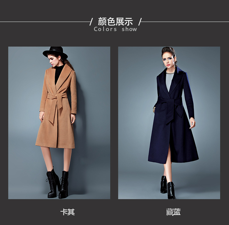青春衣然2016春季新款风衣外套中长款纯色大衣女装显瘦毛呢大衣女 卡其色 XL