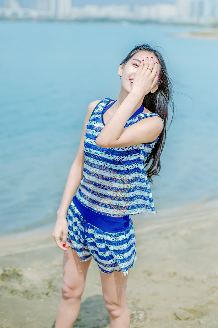 馨妮201681606#新款女士分体三件套遮肚显瘦游泳衣镂空性感大小胸聚拢