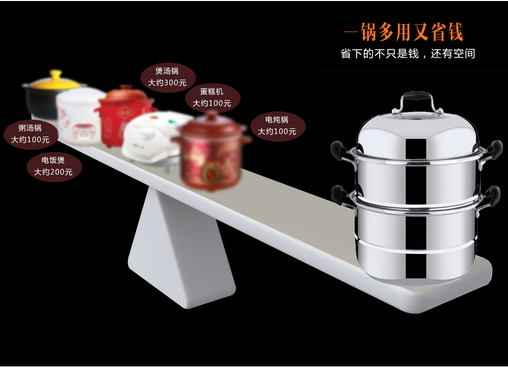 延兴 不锈钢蒸锅二层三层多层复底蒸煮双层汤锅 电磁炉煤气灶通用 28三层