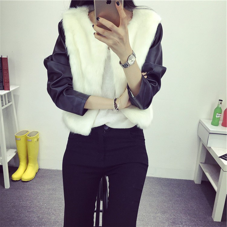 莲香情 2015秋冬新款女 韩版洋气仿狐狸毛名媛皮草外套潮 白色 S