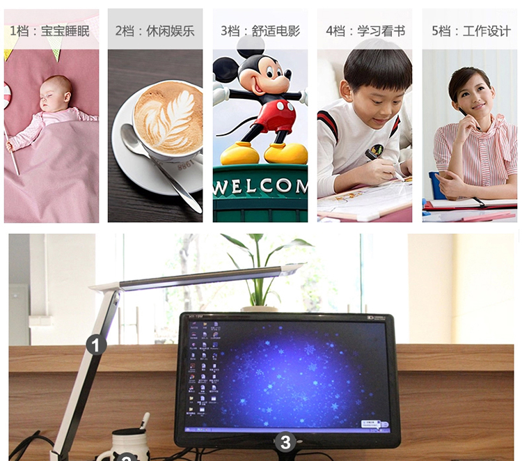 
                                        一米青品 LED台灯护眼灯学习工作儿童学生书桌阅读灯触控触摸调光 创意折叠床头灯 10W台灯 调光调色 蓝色                