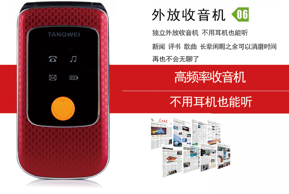 唐为（TANGWEI) TW100 GSM 移动/联通2G 老人手机 翻盖手机(双卡双待) 黑色