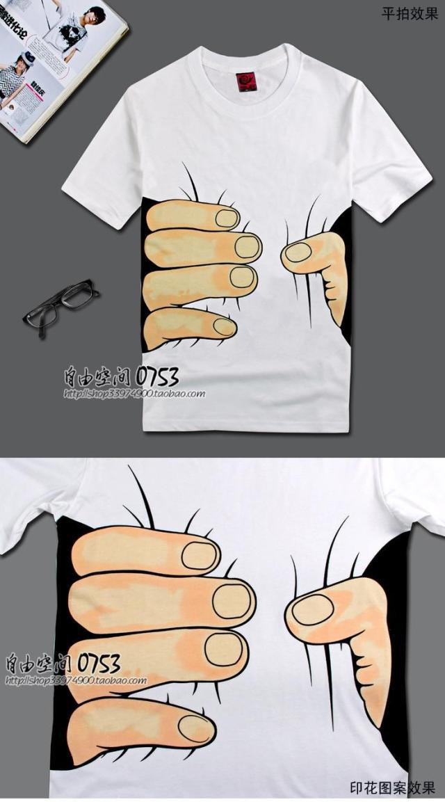 2016新款夏装男士短袖t恤 男式棉质3d大手短袖t恤 46咖啡手掌 m