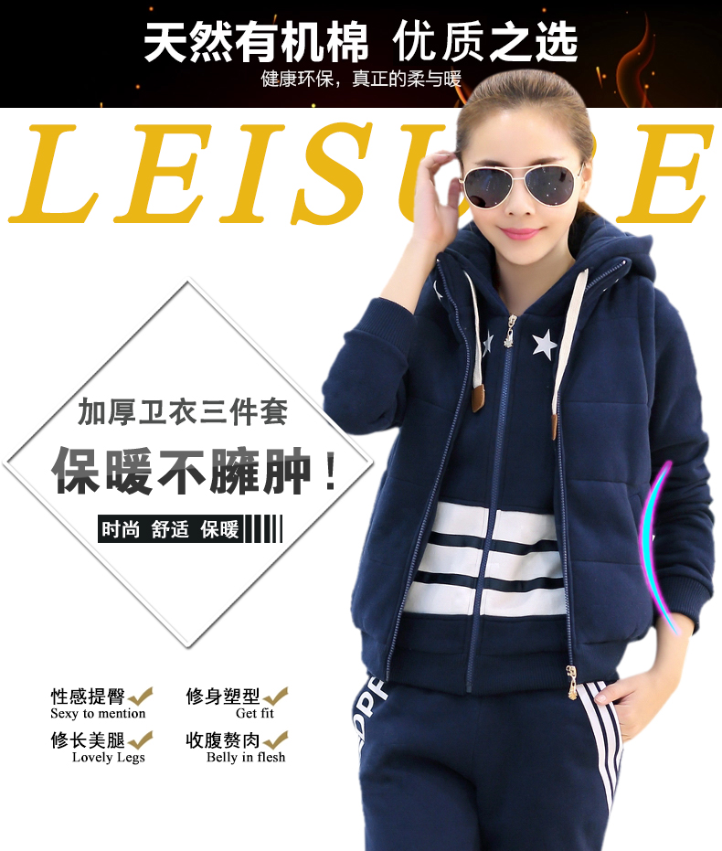 枫中琴女装运动套装2015秋冬新款卫衣休闲运动服女款上衣三件套1582 紫色 XL