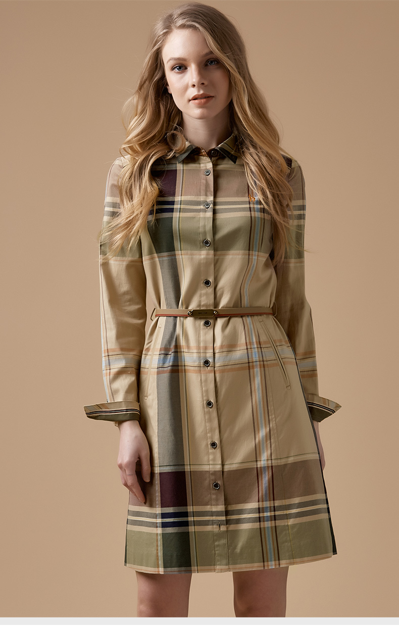 【商场同款】哈吉斯hazzys 秋季连衣裙女时尚格纹连衣裙aqwsc08cc01