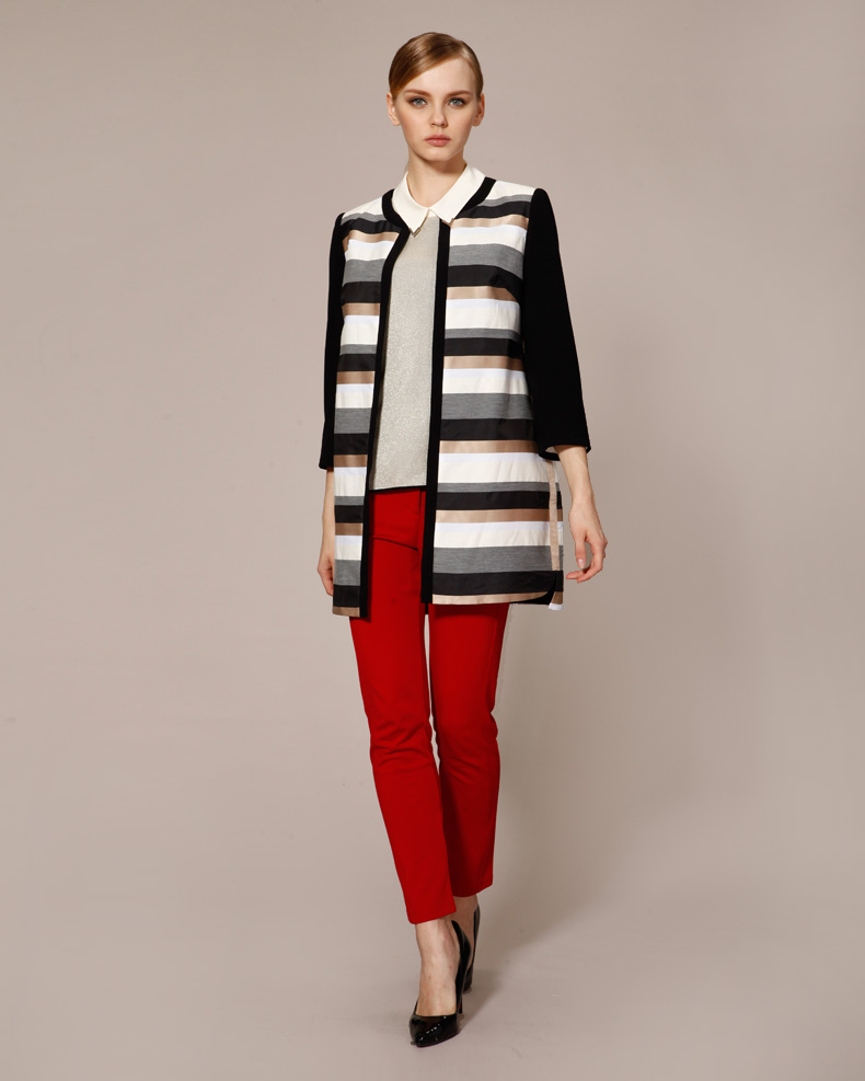 psalter诗篇春装新款 圆领条纹风衣64107040 驼色 s(150/76a)-36