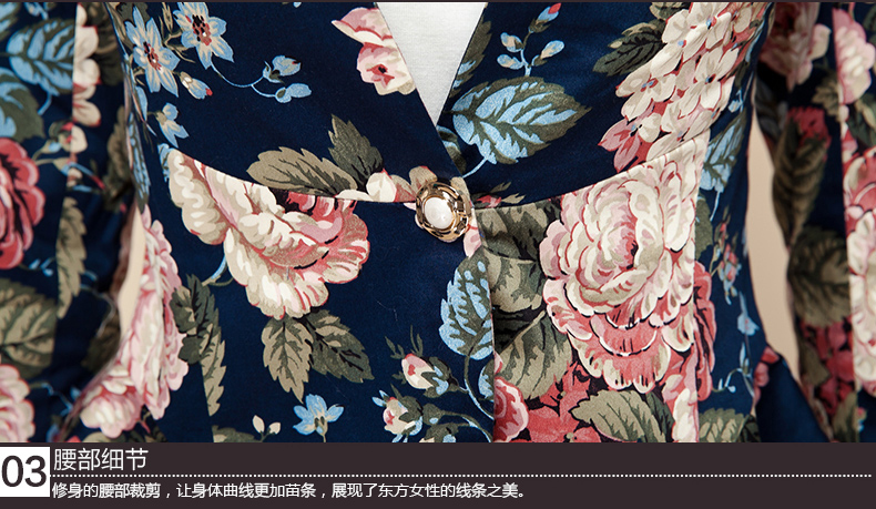 唐朝 2015秋季新款韩版修身印花小西装女外套短款TQV22530A-1 杏底玫瑰 XL