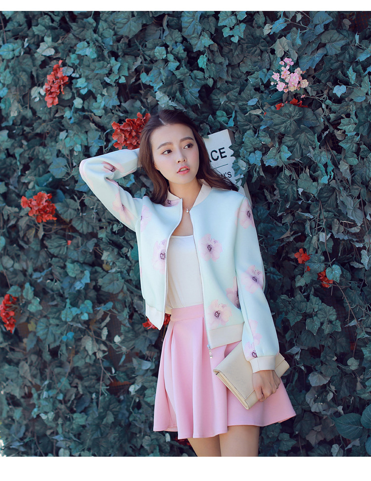 女装 短外套 左冉(zuoran) 左冉 韩版百搭印花小香风短外套 蓝色 m