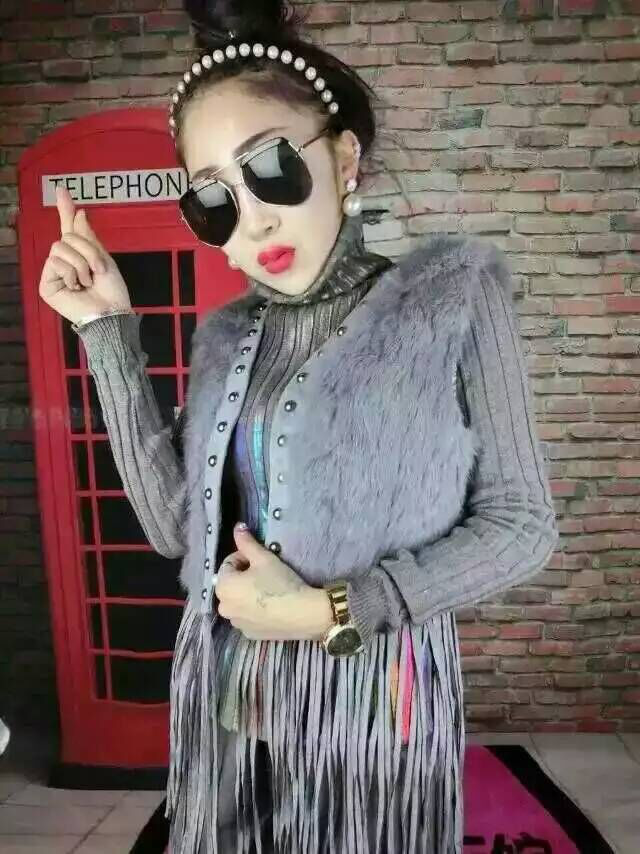 阿娜思2015拼接流苏马甲背心 黑色 均码
