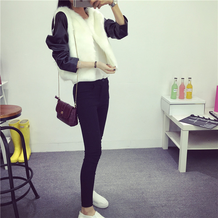 莲香情 2015秋冬新款女 韩版洋气仿狐狸毛名媛皮草外套潮 白色 S