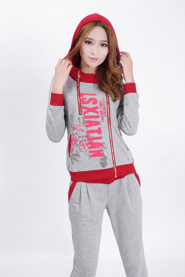 2015雅玳秋装新款韩版女装运动服休闲套装卫衣两件套 8286 紫红色 XXL