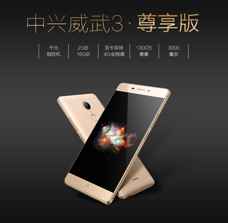 中兴威武3尊享版 全网通 4G 智能 手机 (16G ROM)* (香槟金) 标配版