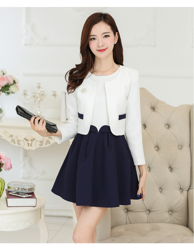 娣梵图2015秋装新款韩版显瘦连衣裙两件套女 d80450 黑色 s