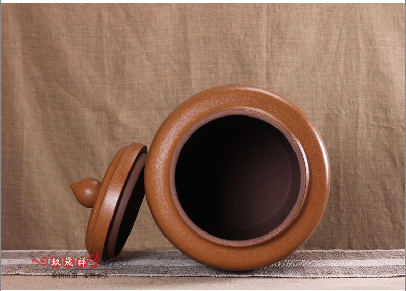 
                                        玖晟祥 宜兴紫砂茶叶罐 正品特大号普洱茶缸 粗陶存茶桶 将军罐 黄色山水款                
