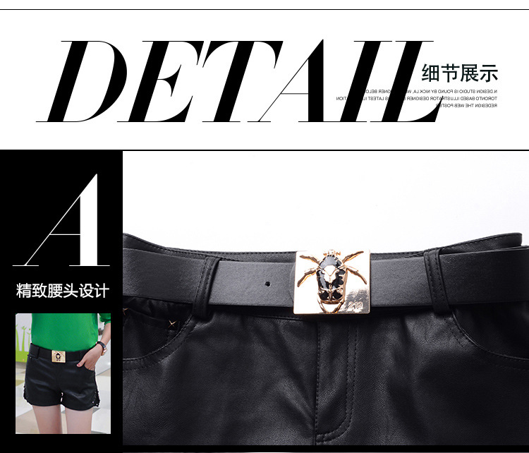 衣缘系我2015秋冬新款女装韩版时尚百搭修身显瘦PU皮裤短裤直筒裤F4073A0575 黑色 M