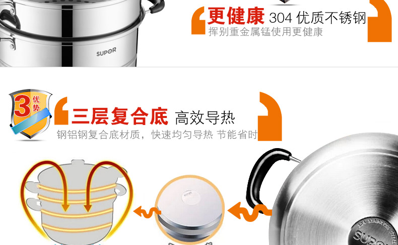 
                                        苏泊尔（SUPOR） 好帮手304不锈钢双层蒸锅 28cm蒸笼SZ28B5 燃气电磁炉通用                