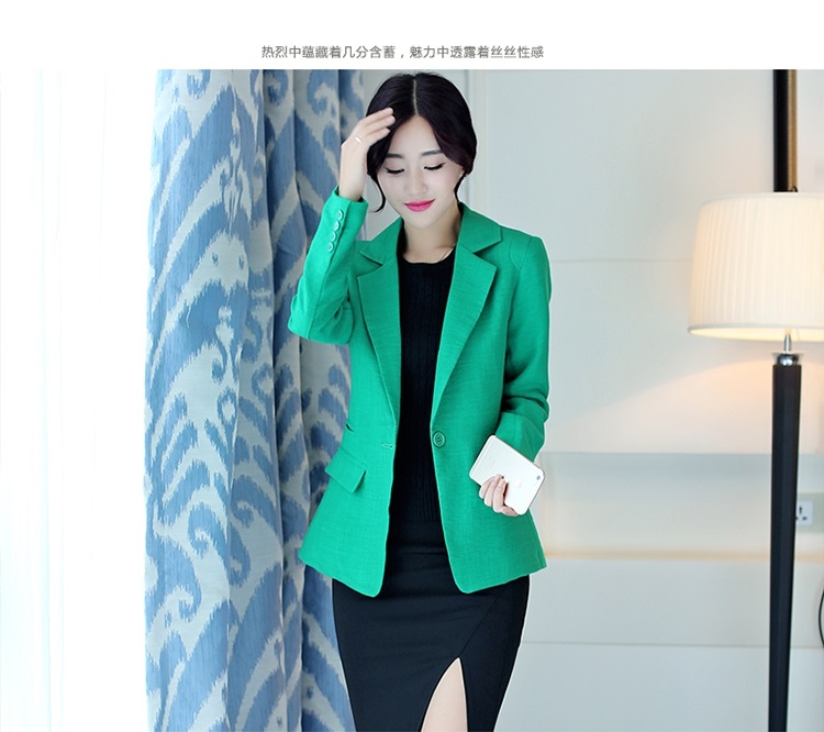 
                                        棉麻小西服女短款2015秋装新款西装外套一粒扣韩版休闲女式小西装 浅蓝色 L                