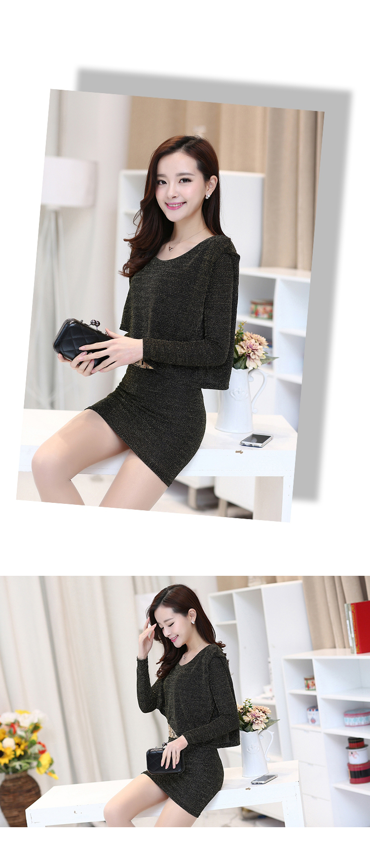 
                                        雅玳新款性感夜店女装秋季针织礼服包臀连衣裙 送腰带 8213黑色 M                