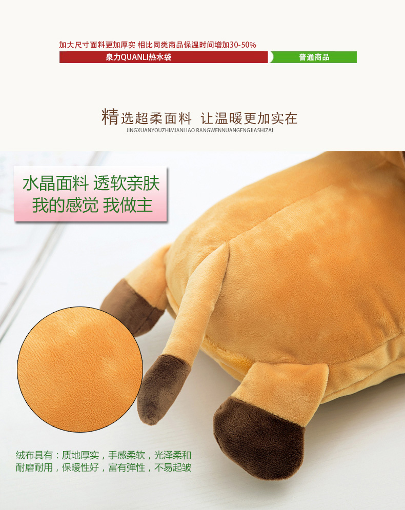 泉力可爱卡通毛绒电热水袋暖手宝电暖宝宝 充电防爆电热袋电热宝电暖袋暖脚袋暖腰宝已注水双插手 灰色-可爱猫咪