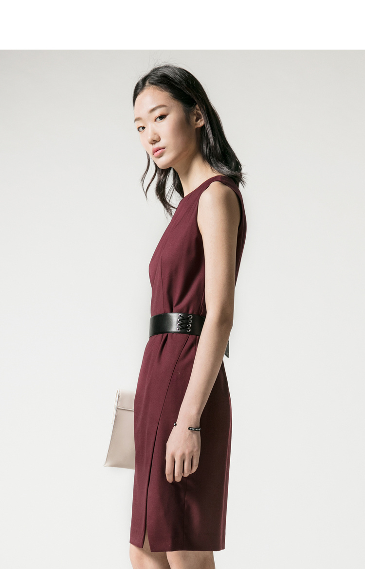 obeg/欧碧倩收腰修身连衣裙职场裙无袖直身裙修身气质ol背心裙1081024