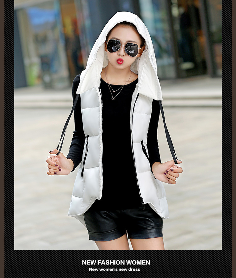 韩文2015秋冬新款羽绒棉服连帽外套马夹中长款背心马甲女潮 黑色 XL